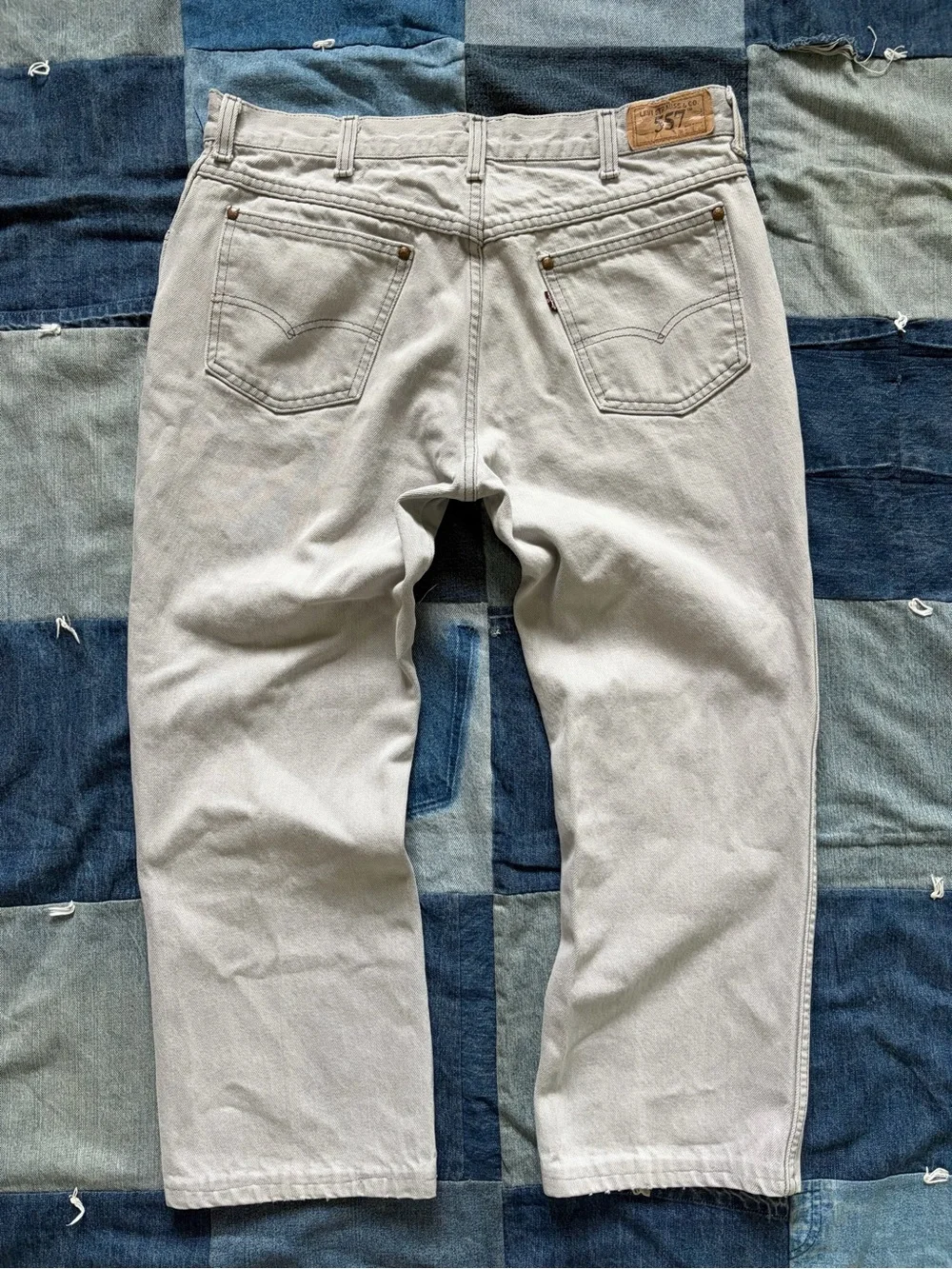1990 Vintage Levis 557 For Cowboys Jeans Light Gray Denim Cropped 34x24.5